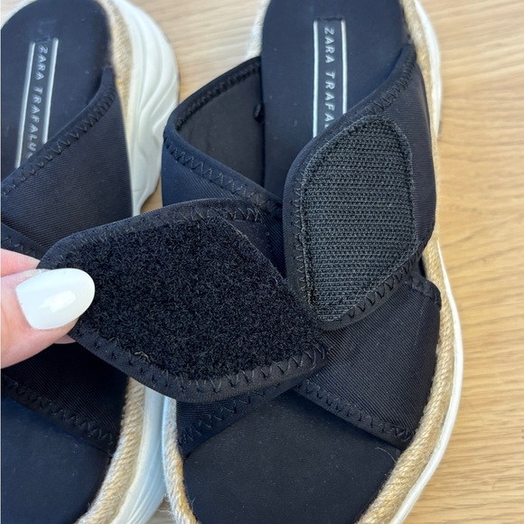 Zara‎ Trafaluc Slide Sandals Black/White with Jute Woman’s 35/Fits US 6.5-7 - Picture 4 of 8